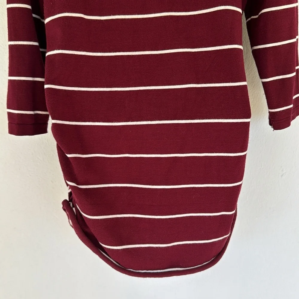 Pink Rose maroon white stripe cowl neck 3/4 sleeve long tunic sweater size large